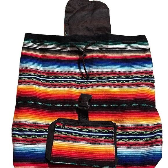 "NEW" Striped Multicolor Drawstring Tribal Peruvian Boho Backpack Unisex OS - Picture 2 of 13